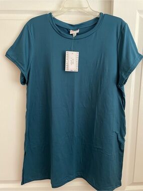 NWT Lularoe Leslie tunic top size large dark teal peacock blue color